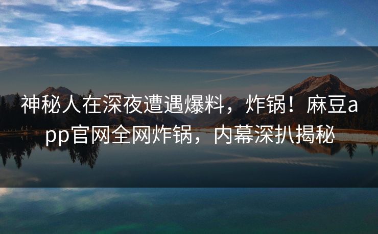 神秘人在深夜遭遇爆料，炸锅！麻豆app官网全网炸锅，内幕深扒揭秘